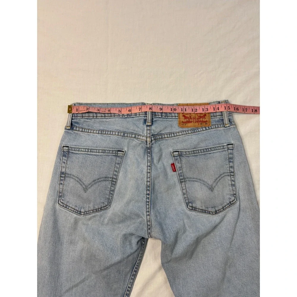 Levis 513 Slim Straight Light Wash Frayed Hem Jeans 30x34 Mens Blue